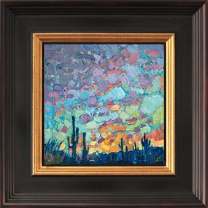 This petite painting of Arizona somehow manages to capture the wide expanse of the open desert onto 6 inches of canvas.  The minute brush strokes are alive with texture and color.

These petite works are part of the 12 Days of Christmas Collection, which are being released one painting per day, starting on December 5th. Each 6x6 painting is beautifully framed in a classic floater frame, which allows you to enjoy the brush strokes all the way to the edge of the canvas.