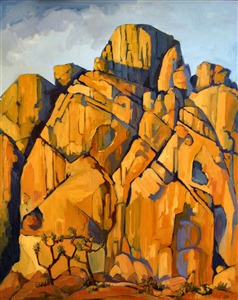 Original oil painting of a granite rock formation at Joshua Tree National Park, a popular rock climbing destination.