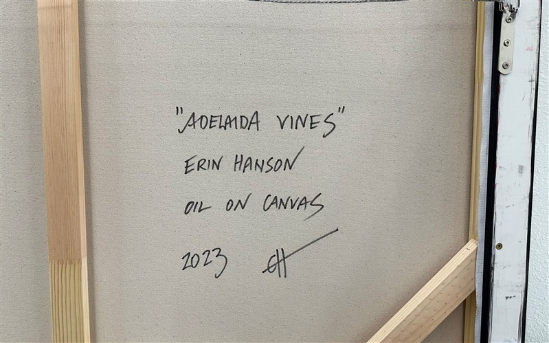 Adelaida vineyards has inspired many paintings by Erin Hanson. Adelaida boasts several factors that make them special: they have the highest point between the coastal range and Paso Robles, letting them see far over any other vineyard, they have the oldest Pino vines, AND they have over a dozen Erin Hanson pieces of artwork hanging in their tasting room.</p><p><b>Please note:</b> This painting will be hanging in a museum exhibition until November 5th, 2023. This piece is included in the show Erin Hanson: Color on the Vine at the Bone Creek Museum of Agrarian Art in Nebraska. You may purchase the painting now, but you will not receive the painting until after the show ends in November 2023.</p><p>"Adelaida Vines" is an original oil painting on stretched canvas. The piece arrives framed in a gold floater frame, ready to hang!