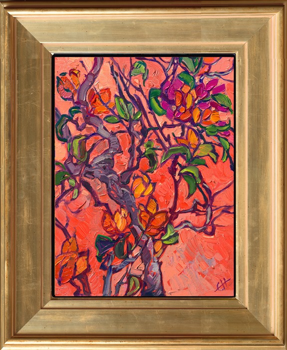 I visited San Miguel de Allende in Mexico this summer. I loved the colors in this town--rich, royal hues of blue, marigold, and coral. This purple and orange bougainvillea caught my eye; the orange blooms against the adobe wall were striking. This painting captures the scene with impasto strokes of oil paint in my Open Impressionism style.</p><p>This painting is included in Erin's 2025 annual <a href="https://www.erinhanson.com/portfolio?col=the-petite-show-2025"><i>Petite Show</i></a>. The exhibition will be on display at The Erin Hanson Gallery in McMinnville, Oregon, for one day only, Saturday, November 8th. All are welcome to join us for the <a href="https://www.erinhanson.com/Event/petiteshow2025">Artist Reception</a>.