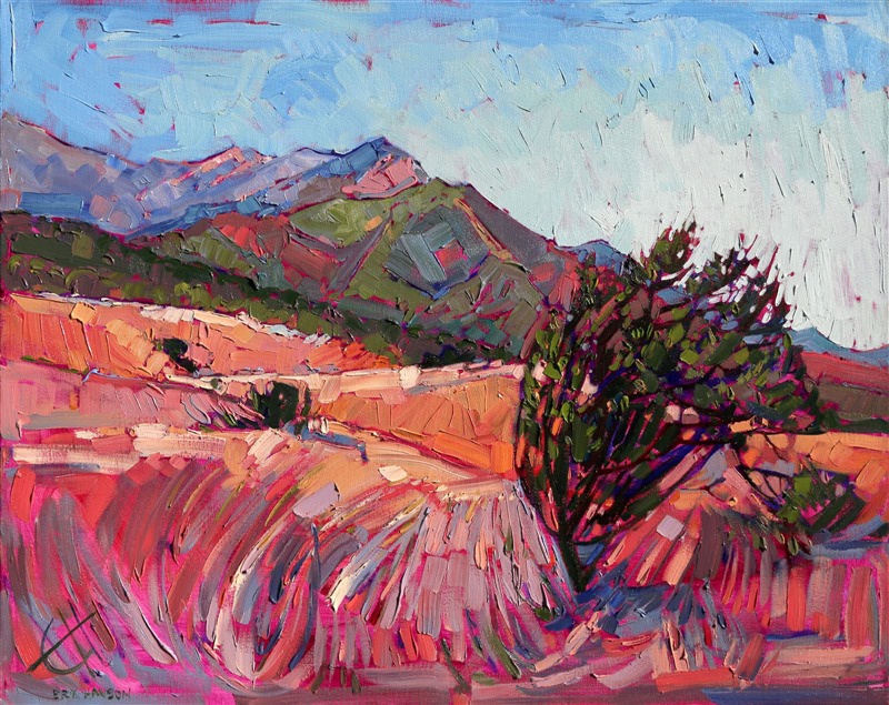 Hiking near Boney Mountain inspired this painting. Even in the middle of July the landscape is saturated in color. The loose brush strokes in this painting capture the feel of the outdoors.