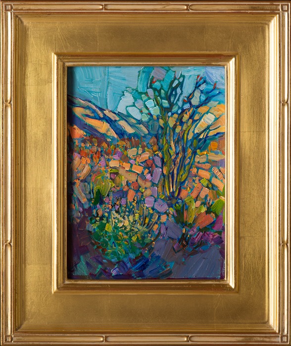 Bold color saturates this contemporary impressionism painting of Borrego Springs, in southern California.  The thickly applied brush strokes are alive with texture and motion.</p><p>This painting was created on 3/4"-deep canvas. It has been framed in a beautiful classic frame and arrives wired and ready to hang.