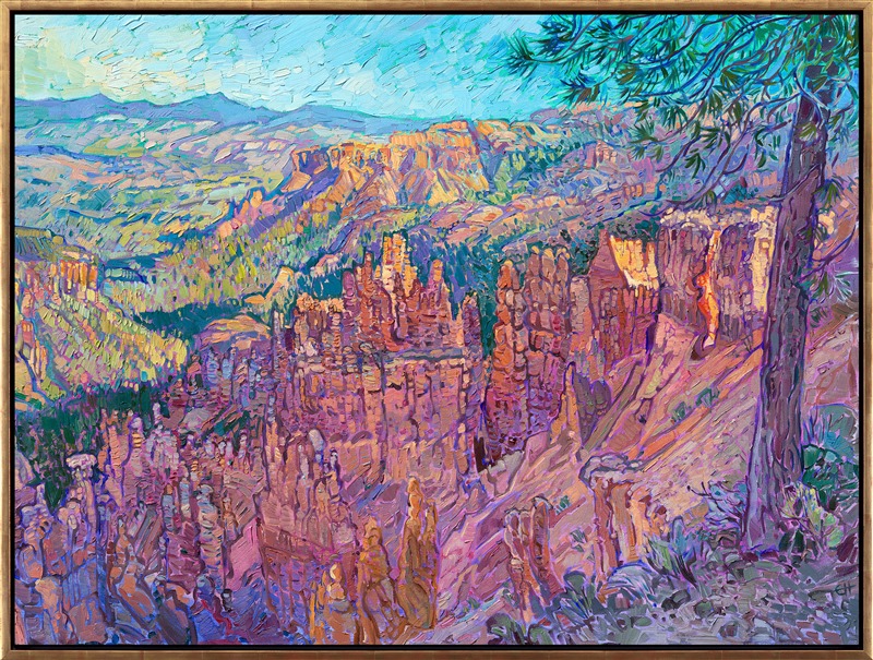 The landscape of Bryce Canyon is beautiful to paint. The unusual spires of red rock (known as hoodoos) add texture to the landscape and catch and reflect the light in interesting ways. This painting was inspired by a recent trip to Bryce Canyon, Arches, and Zion National Parks.</p><p><b>Note:<br/>"Bryce Canyon II" is available for pre-purchase and will be included in the <i><a href="https://www.erinhanson.com/Event/SearsArtMuseum" target="_blank">Erin Hanson: Landscapes of the West</a> </i>solo museum exhibition at the Sears Art Museum in St. George, Utah. This museum exhibition, located at the gateway to Zion National Park, will showcase Erin Hanson's largest collection of Western landscape paintings, including paintings of Zion, Bryce, Arches, Cedar Breaks, Arizona, and other Western inspirations. The show will be displayed from June 7 to August 23, 2024.</p><p>You may purchase this painting online, but the artwork will not ship after the exhibition closes on August 23, 2024.</b><br/><p>