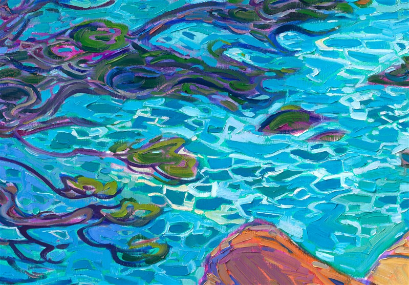 Monterey cypress trees frame a vista of the Pacific Ocean, their twisting, gnarled branches crisscrossing into abstract shapes. This oil painting of California cypress trees is alive with texture and color, capturing the vibrant motion of the outdoors with impasto, impressionistic brush strokes. Erin Hanson was inspired by hiking in Carmel's Point Lobos State Park.</p><p>This piece will be on display at Erin Hanson's solo museum show <i><a href="https://www.erinhanson.com/Event/AlchemistofColor" target="_blank">Erin Hanson: Alchemist of Color</i></a> at the Channel Islands Maritime Museum in Oxnard, California. You may purchase this painting now, but the piece will not be delivered until after the show ends on December 28th, 2023.</p><p>"California Cypress" is an original oil painting created on 2"-deep stretched canvas. The sides of the canvas are painted "wrap-around" style, so you can hang this work without framing. The piece arrives with cleat wall mounts, ready to hang.