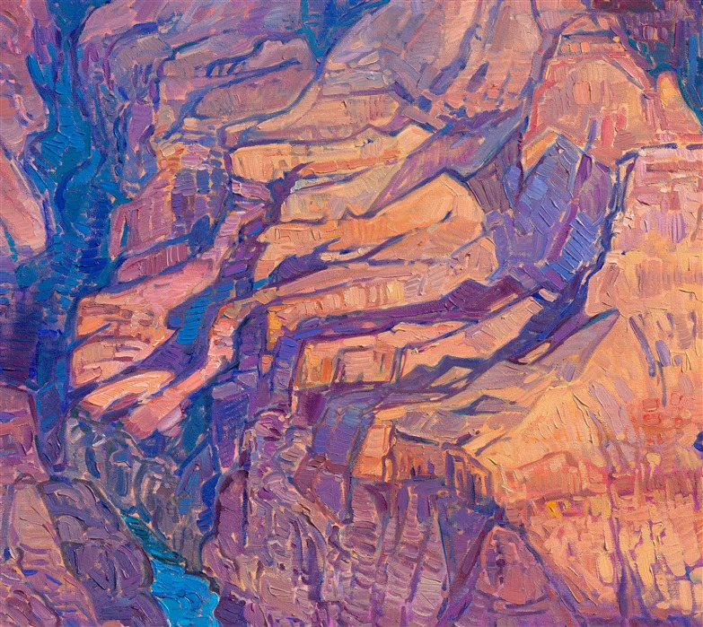 The Grand Canyon is a painter's paradise... every morning and every sunset the canyon looks different. This painting was inspired by an early morning out at Hopi Point. As the clouds moved slowly overhead, the first rays of dawn shot through the cloud layer and illuminated the canyon below in an ever-changing dance of color and light. I used thick, expressive strokes of oil paint to capture the strength and majesty of the vista.</p><p>"Canyon's First Light" will be on display at The Erin Hanson Gallery for <i><a href="https://www.erinhanson.com/Event/colossalcollection2025" target="_blank">The Colossal Collection</i></a> on August 9th, 2025. You are welcome to join us for the Artist's reception! You may purchase this painting in advance, but the piece will not ship until after August 9th.