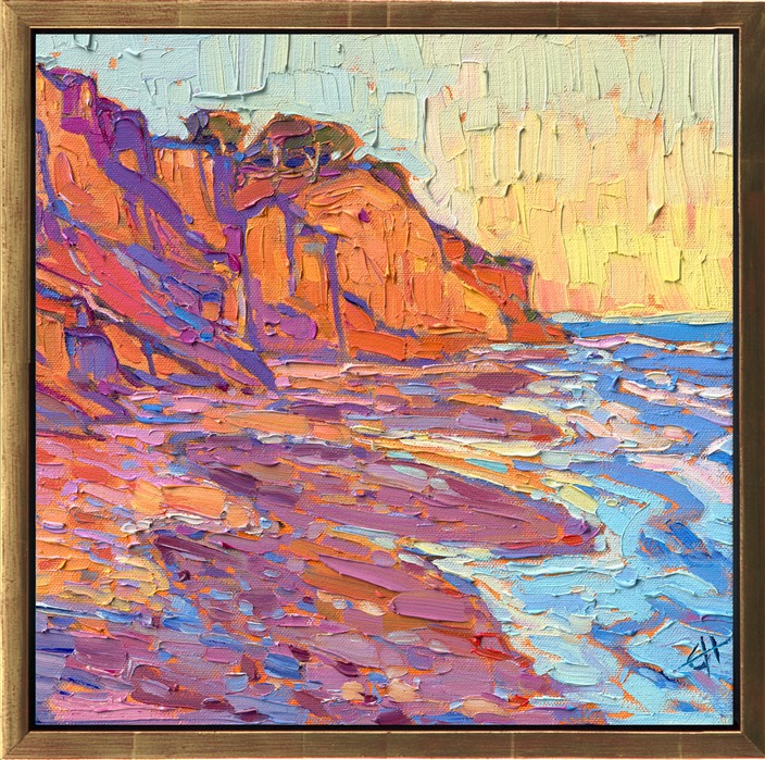 <b>PLEASE NOTE: This painting will be hanging at the Santa Paula Art Museum for Erin's <a href="https://www.erinhansonprints.com/Event/CaliforniaImpressionismatSantaPaulaMuseum" target="_blank"><i>Colors of California</a></i> exhibition. You may purchase this painting online, but the earliest we can ship your painting is July 30th.</b></p><p>Loon Point, in Carpinteria (near Santa Barbara) is captured on a petite canvas with vivid hues of sunset. The brush strokes are loose and impressionistic, alive with color and texture.</p><p>"Cliffs at Sunset" was created on 1-1/2" deep canvas, and the painting arrives framed in a contemporary gold floater frame, ready to hang.