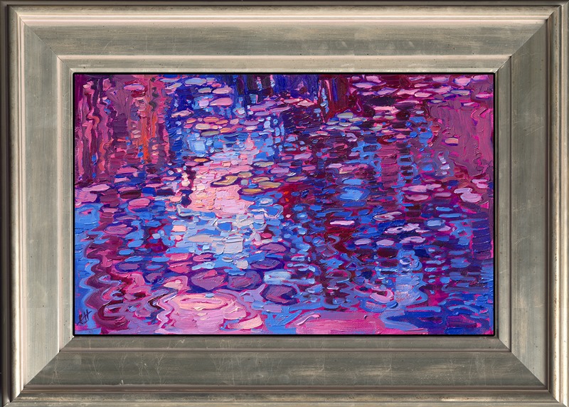 Monet painted over 200 paintings of water lilies from his garden in Giverny. Each painting captures a different color and mood of reflected light. When I visited Monet's garden in person last year, I was inspired to paint his water lilies in different colored light as well.</p><p>This painting is included in Erin's 2025 annual <a href="https://www.erinhanson.com/portfolio?col=the-petite-show-2025"><i>Petite Show</i></a>. The exhibition will be on display at The Erin Hanson Gallery in McMinnville, Oregon, for one day only, Saturday, November 8th. All are welcome to join us for the <a href="https://www.erinhanson.com/Event/petiteshow2025">Artist Reception</a>.