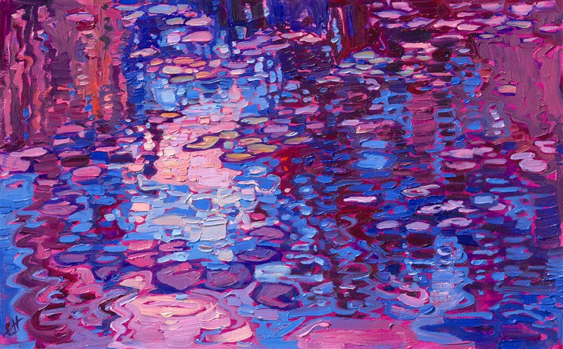 Monet painted over 200 paintings of water lilies from his garden in Giverny. Each painting captures a different color and mood of reflected light. When I visited Monet's garden in person last year, I was inspired to paint his water lilies in different colored light as well.

This painting is included in Erin's 2025 annual <a href="https://www.erinhanson.com/portfolio?col=the-petite-show-2025"><i>Petite Show</i></a>. The exhibition will be on display at The Erin Hanson Gallery in McMinnville, Oregon, for one day only, Saturday, November 8th. All are welcome to join us for the <a href="https://www.erinhanson.com/Event/petiteshow2025">Artist Reception</a>.