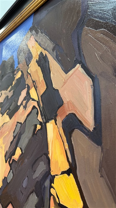 "Crack in the Rock" was one of the first paintings Erin Hanson ever painted in the style of Open Impressionism, painted while she was developing her style and rock climbing at Red Rock Canyon, Nevada. Her style of painting in distinct brushstrokes separated in mosaic-like shapes was developed in her attempt to capture the planes and dark cracks in the rock faces she loved to climb.</p><p>Erin's iconic style "Open Impressionism" is now taught in art schools worldwide, and her pieces hang in the permanent collections of many museums in the United States. This rare painting was made available for us to sell on consignment. </p><p>This painting was exhibited at <i>Erin Hanson: Landscapes of the West </i> solo museum exhibition at the Sears Art Museum in St. George, Utah.