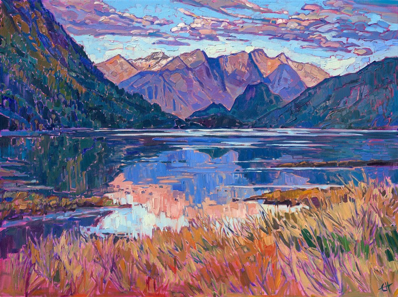 Norway is a painter's paradise--a land of dramatic fjords, epic mountain peaks, rivers, and valleys. I just returned from a 10-day photo safari through Norway's glacier-carved landscape, searching for painting inspiration. This is the first painting I created after my trip, capturing a fjord near Alesund during the golden hours of dawn.