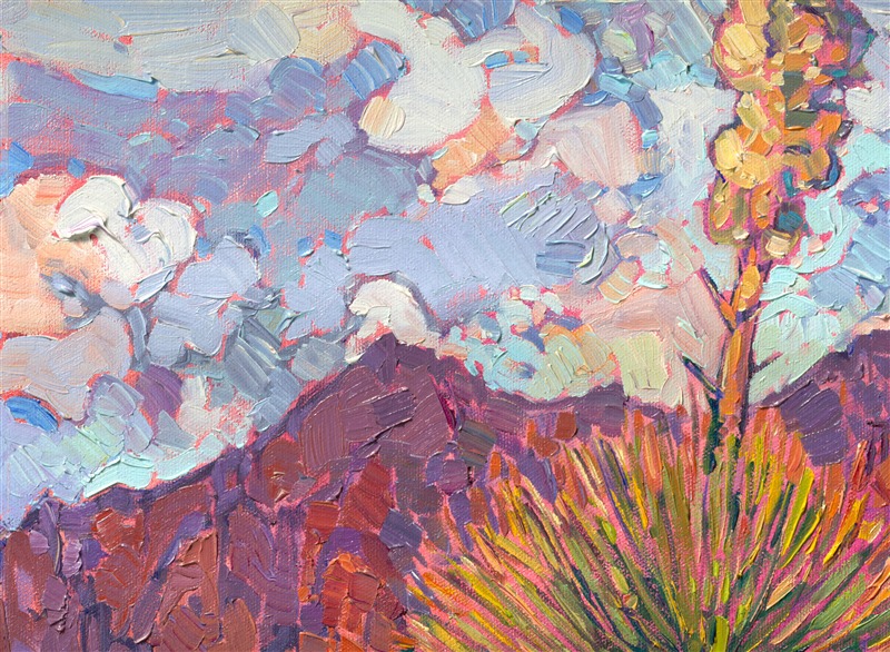 Kayenta, near St. George, Utah, is a stunning paradise of rich color and desert plant life that comes alive in the sunset light. These flowering yucca seem to be dancing in the warm desert air, reaching their spines towards the sky. The brush strokes in this painting are loose and impressionistic, capturing the feeling of being outdoors.</p><p>"Desert Yucca" will be included in the <a href="https://www.searsart.com/invitational" target="_blank">37th Annual Sears Invitational Art Show and Sale</a> Feb 17th - Mar 31st, 2024, at the Sears Art Museum in St. George, Utah.</p><p>You may purchase this painting online, but the artwork will not ship until the exhibition closes on March 31st, 2024.<br/>