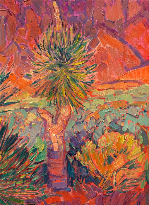 Kayenta, near St. George, Utah, is a stunning paradise of rich color and desert plant life that comes alive in the sunset light. These flowering yucca seem to be dancing in the warm desert air, reaching their spines towards the sky. The brush strokes in this painting are loose and impressionistic, capturing the feeling of being outdoors.</p><p>"Desert Yucca" will be included in the <a href="https://www.searsart.com/invitational" target="_blank">37th Annual Sears Invitational Art Show and Sale</a> Feb 17th - Mar 31st, 2024, at the Sears Art Museum in St. George, Utah.</p><p>You may purchase this painting online, but the artwork will not ship until the exhibition closes on March 31st, 2024.<br/>