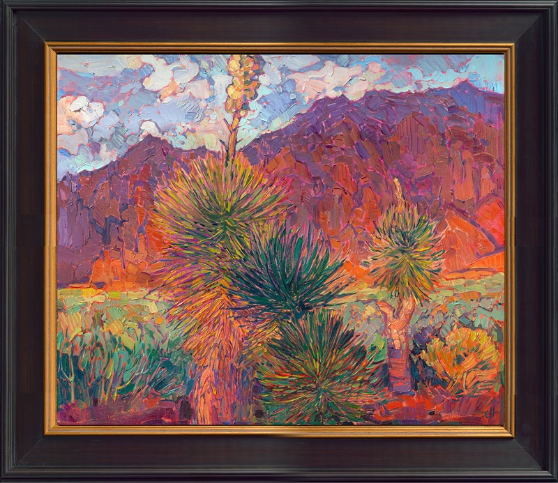 Kayenta, near St. George, Utah, is a stunning paradise of rich color and desert plant life that comes alive in the sunset light. These flowering yucca seem to be dancing in the warm desert air, reaching their spines towards the sky. The brush strokes in this painting are loose and impressionistic, capturing the feeling of being outdoors.</p><p>"Desert Yucca" will be included in the <a href="https://www.searsart.com/invitational" target="_blank">37th Annual Sears Invitational Art Show and Sale</a> Feb 17th - Mar 31st, 2024, at the Sears Art Museum in St. George, Utah.</p><p>You may purchase this painting online, but the artwork will not ship until the exhibition closes on March 31st, 2024.<br/>