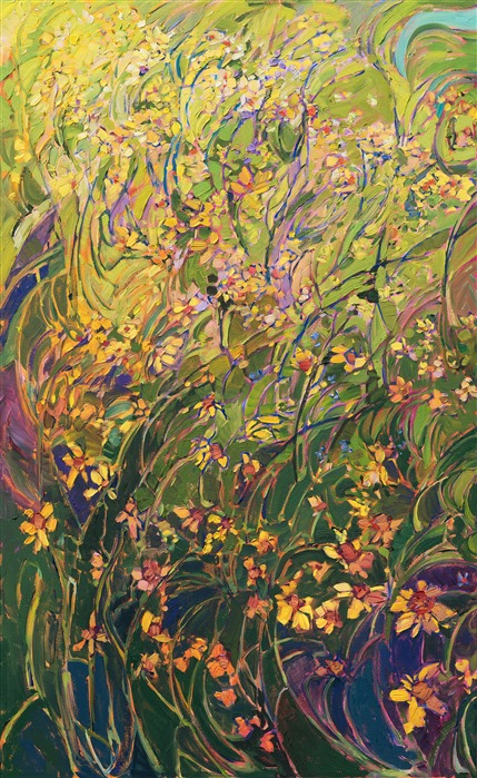 Inspired by years of photographing wildflower blooms in Texas hill country, this painting captures the amazing variety of color you can find in springtime.  From brown-eyed Susans and Indian paintbrushes to bluebonnets and evening primroses, this painting captures the full medley of spring color with expressive, impressionistic brush strokes.</p><p>This is a triptych painting, meaning it was created on three separate canvases, each 1-1/2" deep.  The painting is continued around the edges of the canvas, for a 3-dimensional effect.  The painting is designed to hang on the wall without framing.<br/>