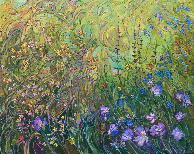 Inspired by years of photographing wildflower blooms in Texas hill country, this painting captures the amazing variety of color you can find in springtime.  From brown-eyed Susans and Indian paintbrushes to bluebonnets and evening primroses, this painting captures the full medley of spring color with expressive, impressionistic brush strokes.</p><p>This is a triptych painting, meaning it was created on three separate canvases, each 1-1/2" deep.  The painting is continued around the edges of the canvas, for a 3-dimensional effect.  The painting is designed to hang on the wall without framing.<br/>