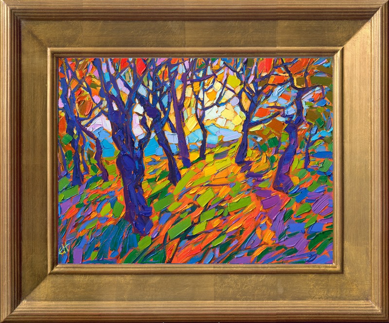 A mosaic of colorful light dances across the canvas in this petite-sized oil painting. Each impasto brush stroke is alive with motion.</p><p>"Fusion of Light" is an original oil painting on linen board. The piece arrives framed in a plein air frame.