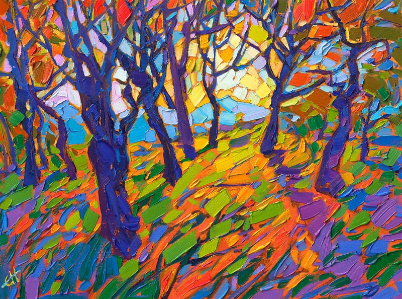 A mosaic of colorful light dances across the canvas in this petite-sized oil painting. Each impasto brush stroke is alive with motion.</p><p>"Fusion of Light" is an original oil painting on linen board. The piece arrives framed in a plein air frame.