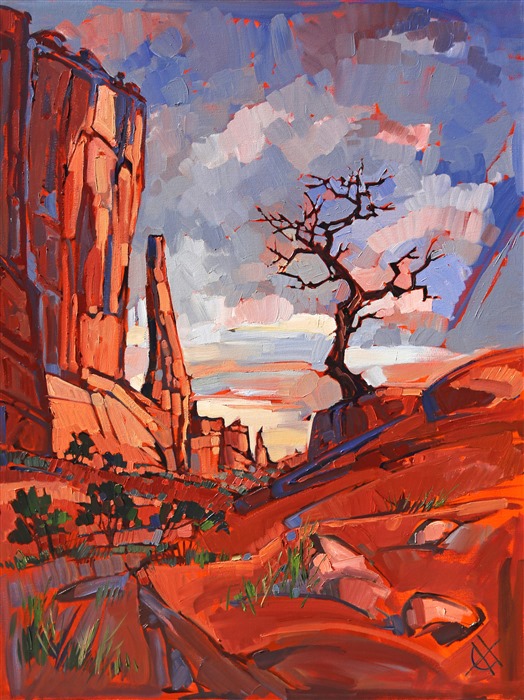 About the Painting:
An early painting of Arches National Park, here you can see how Hanson was experimenting to figure out how to make the colors in her paint as saturated and bright as the landscapes she saw in person.

This painting is being sold on consignment.

Exhibited: St George Art Museum, Utah, in a solo exhibition celebrating the National Park's centennial: <i>Erin Hanson's Painted Parks</i>, 2016.

<i><a href="https://www.erinhanson.com/Event/ContemporaryImpressionismatGoddardCenter" target="_blank">Open Impressionism: The Works of Erin Hanson</i></a>, a 10-year retrospective and study of the development of Open Impressionism at The Goddard Center in Ardmore, OK. 

Exhibited: <i>Erin Hanson: Landscapes of the West</i> at Sears Art Museum in St. George, Utah, in 2024.