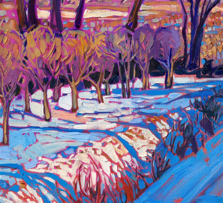 I used to drive by this hazelnut farm every day on my way to my gallery. The light in winter is so special--a limited palette of blues and golds can be used to paint an entire landscape. Thick brush strokes of oil paint are lathered onto the canvas like frosting, creating an almost edible scene that makes you feel the cold, crisp winter air in your lungs.