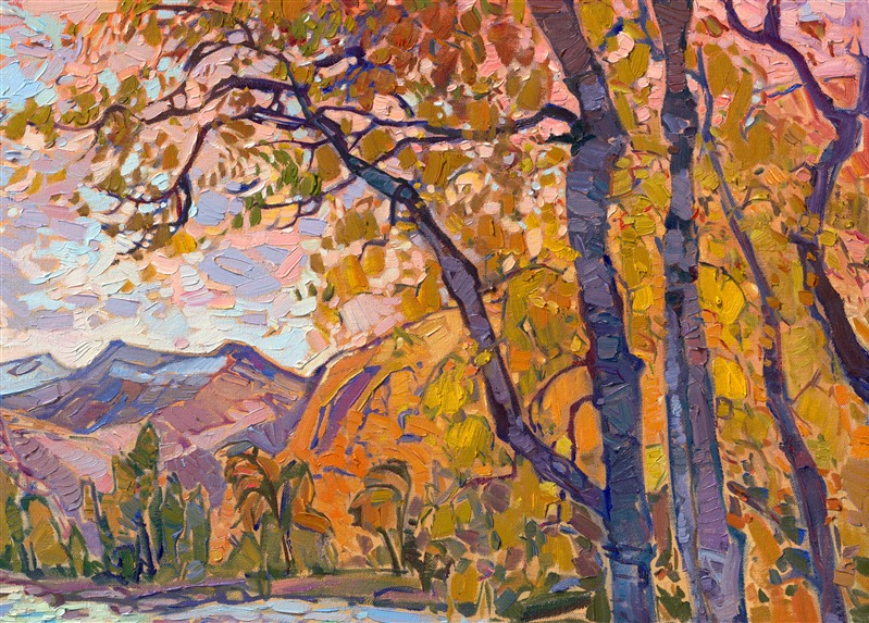 I came across this valley in Norway on my way to Geirangerfjord. The golden hour of dawn filled the valley with rich hues of orange and purple. I ended up missing my ferry because I couldn't drag myself away from the beautiful turquoise waters and lush autumn colors. This painting captures everything I loved about Norway--how every landscape I saw was worthy of becoming a painting.