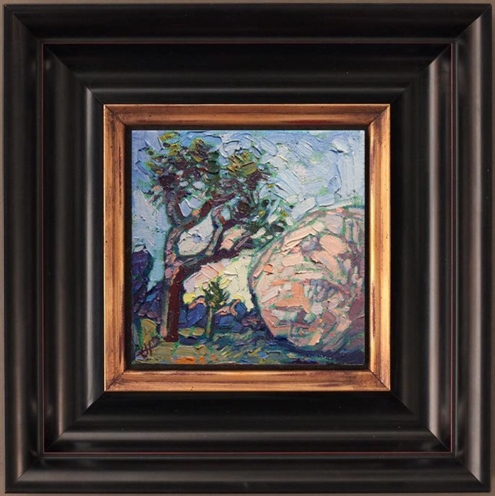 Joshua Tree National Park is captured in a miniature 6x6 oil painting filled with loose, expressive brush strokes.  This painting is alive with color and motion, bringing the California desert to life.</p><p>This small 6x6 oil painting arrives framed in a beautiful frame (as pictured), ready to hang.