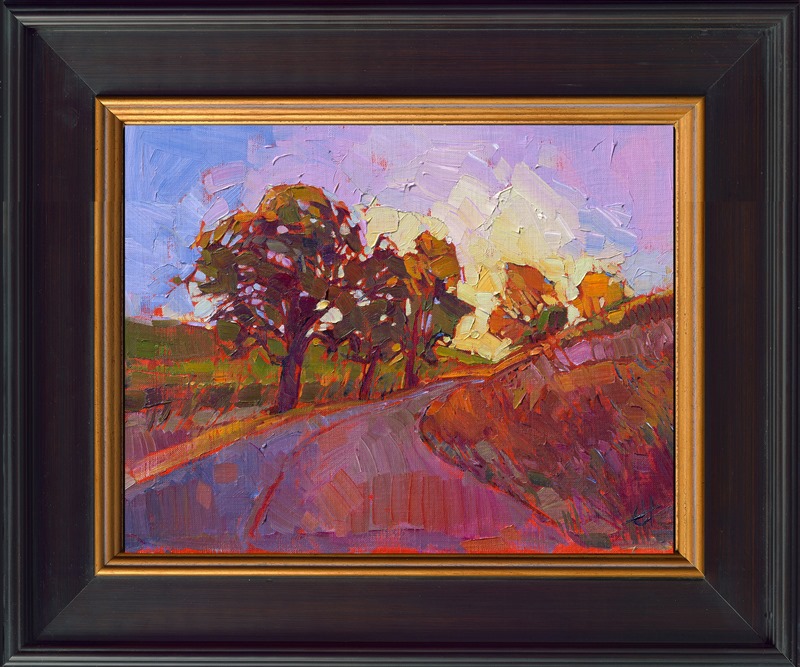 This painting invites you on a journey through the cultivated lands of Paso Robles' wine country.  The brush strokes are loose and expressive, creating a spontaneous mosaic of color and texture.