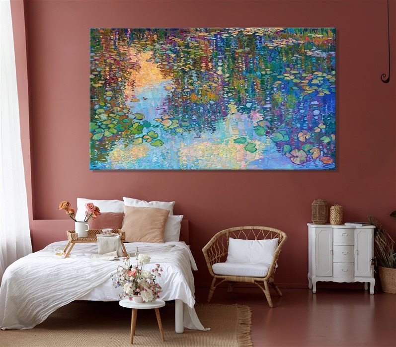 Claude Monet's water lily garden is synonymous with "impressionism" for many art lovers. Monet's water lily pond continues to inspire large-scale impressionist paintings to the present day. This painting, "Lilies Dreaming," was created by Open Impressionist Erin Hanson, who is carrying forward the tradition of the impressionists with a modern-day twist. In her paintings, she does not overlap her brushstrokes of oil paint; instead, she places her strokes side by side, getting each stroke "right the first time" and allowing the natural texture and movement of the oil paint to express itself in her works.</p><p>"Lilies Dreaming" will be on display at The Erin Hanson Gallery for The Colossal Collection on August 9th, 2025. You are welcome to join us for the Artist's reception! 
