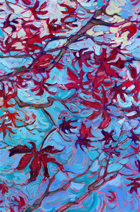 I was out for a walk last week, breathing in the cold, crisp air of January in Oregon, and I saw this beautiful maple tree with a few leaves still clinging to the branches. The dark red leaves looked so playful and bright against the winter blue sky. This painting captures everything I love about this time of year.