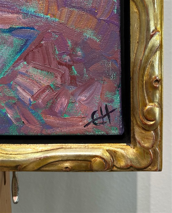 Anyone who has seen a sunset over Monument Valley will never forget it.  As the world slowly darkens and the landscape hushes, the sky celebrates the closing of another day with brilliant hues and cloud formations.  This painting captures that transient moment in time with thick, impasto brush strokes and expressionistic color.</p><p>This painting was done on 1-1/2" canvas, with the painting continued around the edges.  It has been framed in a gilded and hand-carved floater frame.</p><p>--- </p><p>Monument Valley<br/><B>F U N   F A C T S</B></p><p>Formed during the Permian period (50 million years before dinosaurs roamed the earth), this patch of land once formed part of a seafloor where sediments and sandstone piled up in layers for millions of years. The Valley is now a sacred place for the Navajo, whose mythology holds that these grand spires contain the spirits of Najavo warriors. Monument Valley is found on the Navajo National Reservation. </p><p>The Valley is also one of the most filmed spots in the history of filmmaking. The valley was hailed "John Wayne country" for appearing in no less than five of his movies. It also served as a backdrop for an iconic scene in Forest Gump. </p><p>"There are certain places in the world that seem like special effects, they don't seem real," said film historian Scott Eyman. "They're too perfect. And the first time you come here, you see it through John Ford's eyes." (Ford is widely regarded as one of the most important and influential film-makers in history.)</p><p>--</p><p>This painting was a part of the <a href="https://www.erinhanson.com/Event/redrock2018" target=_blank"><i>The Red Rock Show</i></a> in San Diego in 2018.  <a href="https://www.erinhanson.com/Portfolio?col=The_Red_Rock_Show_2018" target="_blank"><u>Click here</u></a> to view the other Red Rock paintings.<br/>