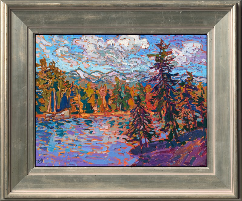 The landscape around Whitefish, Montana, is big, bold, and beautiful. This petite painting captures the wide open vista with simple, expressive brush strokes, vibrant color, and rhythmic texture.</p><p>"Montana Summer" is an original oil painting on linen board. The piece arrives framed in a custom plein air frame, ready to hang.