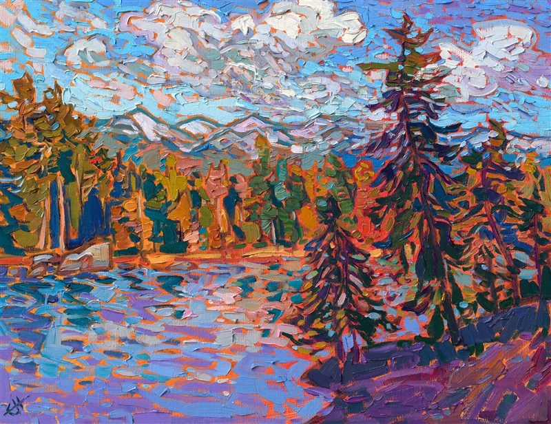 The landscape around Whitefish, Montana, is big, bold, and beautiful. This petite painting captures the wide open vista with simple, expressive brush strokes, vibrant color, and rhythmic texture.</p><p>"Montana Summer" is an original oil painting on linen board. The piece arrives framed in a custom plein air frame, ready to hang.