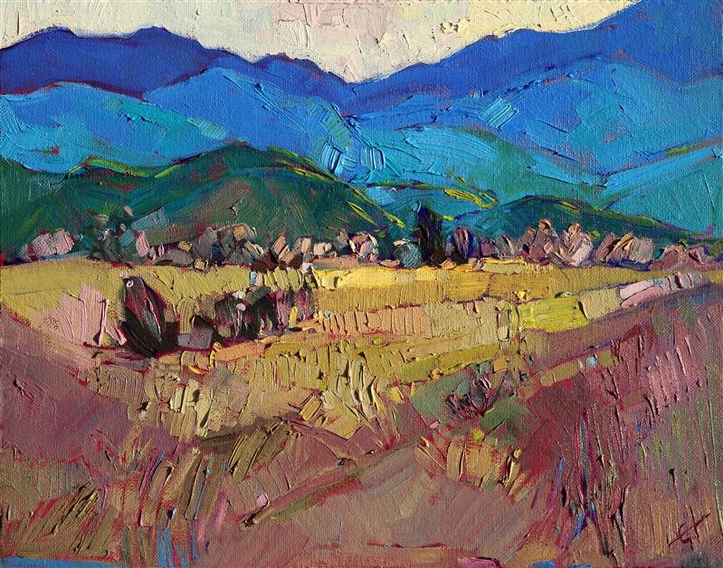 Small oil on board captures the movement and color of northern Montana, near Glacier Park.
