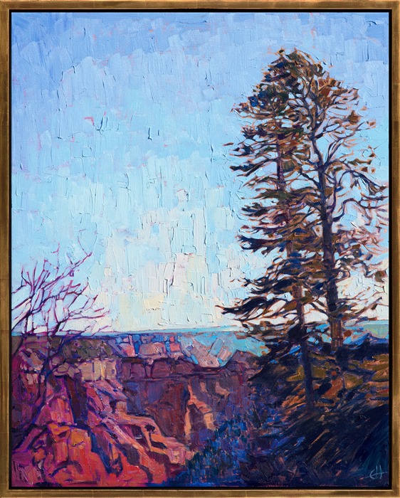 About the painting:<br/>"The northern rim of the Grand Canyon is very special to me.  I love the silence in the winter, when you can stand all alone at the edge of the rim, surrounded by vast, quiet beauty in every direction.  This painting captures the transient light of early dawn." - Erin Hanson</p><p>This painting was included in the exhibition <i><a href="https://www.erinhanson.com/Event/ContemporaryImpressionismatGoddardCenter" target="_blank">Open Impressionism: The Works of Erin Hanson</i></a>, a 10-year retrospective and study of the development of Open Impressionism. The exhibition was held at The Goddard Center in Ardmore, OK in 2018. </p><p><I>North Canyon </I>won 1st Place in 2-D on Canvas at the <i><a href="https://www.erinhanson.com/Blog?p=Cowgirl-Up-2018" target="_blank">2018 Cowgirl Up! Exhibition</i></a>, at the Desert Caballeros Western Museum.</p><p>This painting was done on 1-1/2" canvas, with the painting continued around the edges.  The painting will be framed in a 23kt gold leaf floater frame to complement the colors in the piece.  It arrives wired and ready to hang.</p><p>This painting is available for purchase through the Desert Caballeros Western Museum, as part of the Cowgirl Up! exhibition.