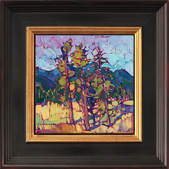 This petite painting of the Northwest captures the colorful and stately beauty of the Cascades.  The late afternoon sun bathes the landscape in warm light, captured in loose and expressive brush strokes.</p><p>These petite works are part of the 12 Days of Christmas Collection, which are being released one painting per day, starting on December 5th.  Each 6x6 painting is beautifully framed in a classic floater frame, which allows you to enjoy the brush strokes all the way to the edge of the painting.