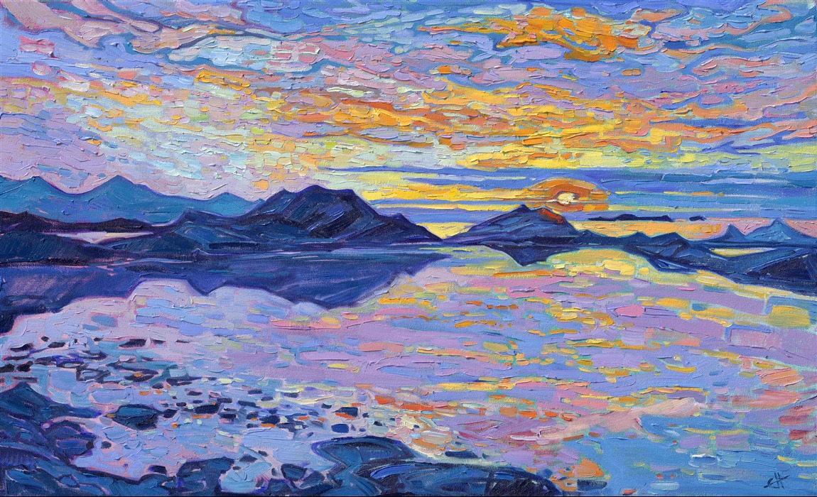 Colorful, impressionistic brush strokes capture the majesty of Norway in this Open Impressionism painting by Erin Hanson. Delicate hues of an October sunset are reflected in the still waters of Norway's unique coastline.

This painting is included in Erin's gallery exhibition, <a href="https://www.erinhanson.com/Event/norwayshow"><i>The Norway Show</i></a>. You may purchase this painting now, and it will be shipped after the show on May 9th, 2026. 