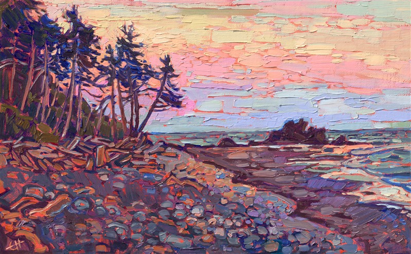 Ruby Beach on the Olympic Peninsula was one of the highlights of my trip to Washington. I got there right at the peak of golden hour, and I watched the sky change into a rainbow of fiery hues. This petite painting captures the Washington coast vista in thick, impasto brushstrokes--a small, but epic, landscape captured on a 16" canvas.

This painting is included in Erin's 2025 annual <a href="https://www.erinhanson.com/portfolio?col=the-petite-show-2025"><i>Petite Show</i></a>. The exhibition will be on display at The Erin Hanson Gallery in McMinnville, Oregon, for one day only, Saturday, November 8th. All are welcome to join us for the <a href="https://www.erinhanson.com/Event/petiteshow2025">Artist Reception</a>.