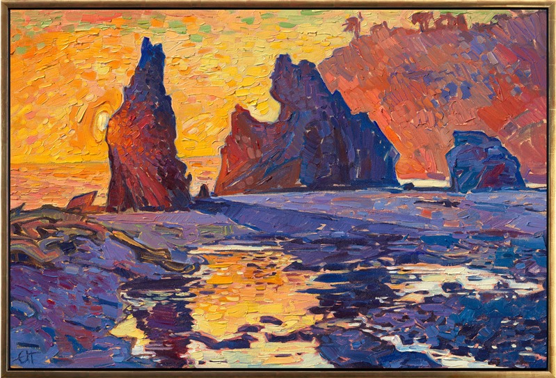 Ruby Beach was my favorite part of Olympic National Park in Washington state. The dramatic rock stacks created some of the most interesting coastline I've ever painted. I loved how the entire landscape became bathed in rich hues of orange and purple as the sun sank to the horizon. 