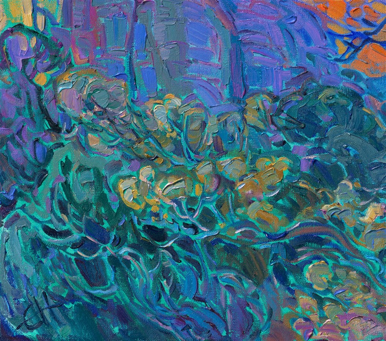 The Patriarchs at Zion are most beautiful at sunrise, when the warm light of dawn illuminates the pops of cadmium hues and soft white rock of the steep cliffs. This painting was inspired by a dawn hike along the Pa'rus Trail in Zion National Park. Impasto brush strokes of oil paint and loose, painterly brush strokes capture the vivid colors and motion of this national park.</p><p>This painting was exhibited at <i>Erin Hanson: Landscapes of the West </i> solo museum exhibition at the Sears Art Museum in St. George, Utah.