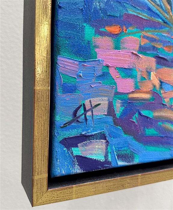This painting of Arizona saguaros celebrates the vibrant colors of the southwest. The thick, impressionistic brush strokes create a mosaic of color and texture across the canvas, pulling your eye through the painting so that you become immersed in imagination.</p><p><b>Did you know…?</b></p><p>* The average saguaro has a lifespan of 150 to 175 years. Biologists believe that some may live for over 200 years.</p><p>* Because of their slow growth, a saguaro often takes 50 to 70 years to grow their first arms. By the time they are 100, they typically have several arms.</p><p>* The oldest recorded saguaro grew over 40 feet tall and had 52 arms.<br/>_____ </p><p>This painting was exhibited at <i>Erin Hanson: Landscapes of the West </i> solo museum exhibition at the Sears Art Museum in St. George, Utah.