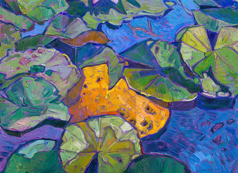 After visiting Monet's garden in Giverny last summer, I traveled south in search of the original water lily gardens that first inspired Monet and supplied him with his water lily plants. The Latour-Mariac water lily farm was incredible--there were thousands of varieties and colors of water lilies--in fact, this is where the original non-white, cold-hardy water lilies were bred. The colorful pastel hues of the new varieties became hugely popular across Europe, and Monet played a large part in popularizing their delicate blooms. To me, this painting of Latour-Mariac water lilies encapsulates the history of the water lily image in impressionism.</p><p>NOTE: "Seranade of Blooms" will be on display at the Four Seasons hotel in Las Vegas until May 18th, 2025. You may purchase this original painting now, and we will ship it to you at the end of May.