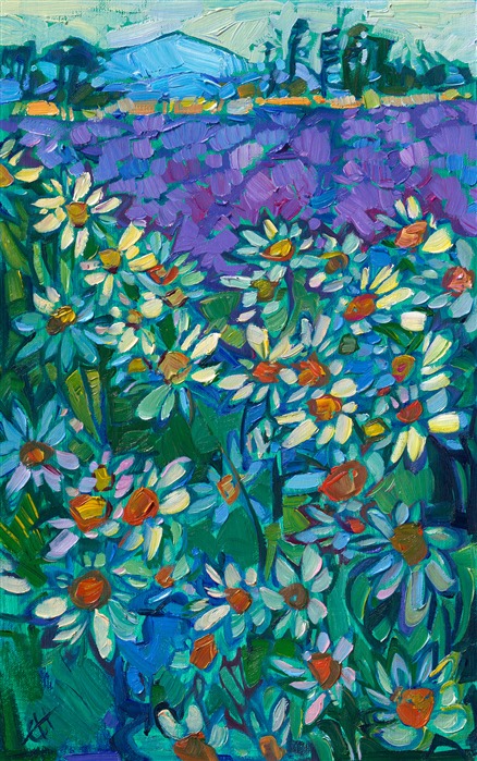 Some of the most striking imagery I saw on my Washington photo safari was these Shasta daisies growing in front of a lavender farm, right on the northernmost coast of Washington. The abundance of white blooms was so striking, I just had to paint it as soon as I returned home to my studio.