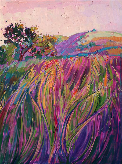 This is the full 8-paneled painting titled "Sherbet Hills in Hexaptych." This painting captures the wide panorama of Paso Robles in the warm light of sunset. The impressionistic brush strokes are loose and painterly.