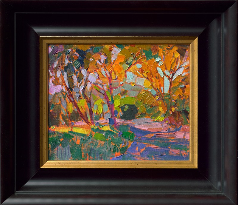 I often create a small "sketch" in oil, in preparation for painting a larger piece. Some of my sketches are worthy enough to frame and stand on their own as a miniature work.</p><p>"Sketch" was created on canvas board, and it arrives framed in a black and gold plein air frame.