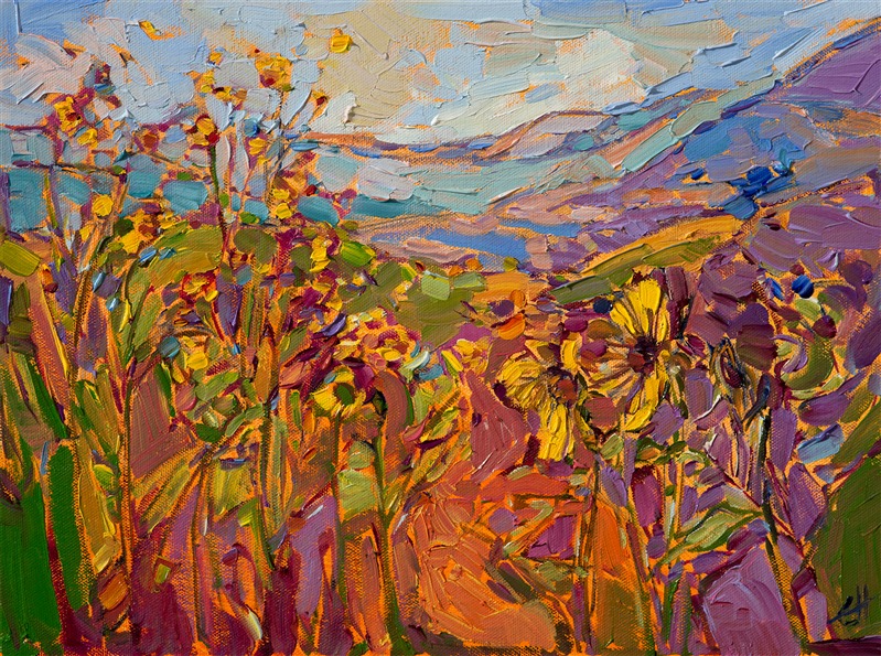 Loose brush strokes and vivid, expressionistic color comes alive in this painting of wildflowers. Each brush stroke captures the impression and light of the landscape.