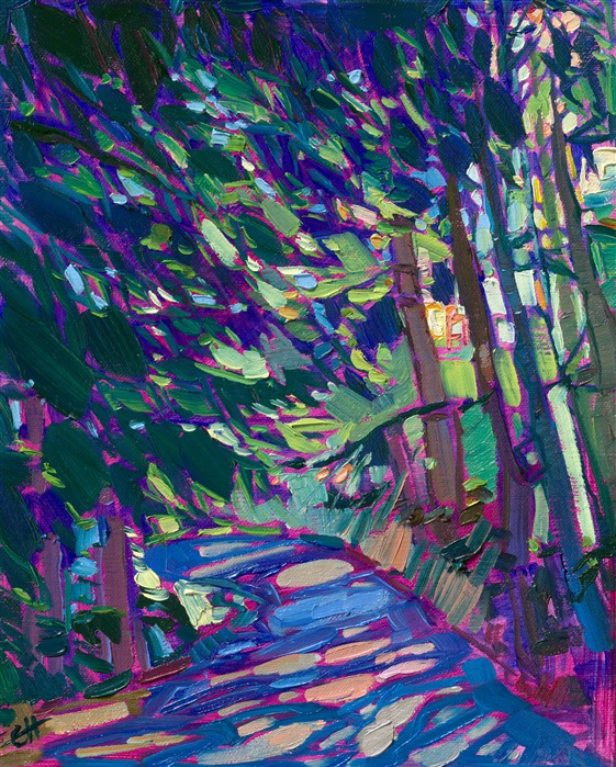 A petite work by Erin Hanson, this 8x10 original oil painting captures light filtering through the pine trees in northwest Washington, on Sequim Bay. The thick brush strokes create a mosaic of color and light across the canvas.

This painting is included in Erin's 2025 annual <a href="https://www.erinhanson.com/portfolio?col=the-petite-show-2025"><i>Petite Show</i></a>. The exhibition will be on display at The Erin Hanson Gallery in McMinnville, Oregon, for one day only, Saturday, November 8th. All are welcome to join us for the <a href="https://www.erinhanson.com/Event/petiteshow2025">Artist Reception</a>.