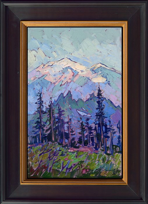 Watching the first morning light hit Mt Ranier from Tipsoo Lake made me appreciate the beauty of the Cascades in a whole new light. The hazy morning air diffused the light, making the peak of Mt Ranier seem to loom out of nowhere.</p><p>This painting is part of Erin's 2025 annual <a href="https://www.erinhanson.com/portfolio?col=the-petite-show-2025"><i>Petite Show</i></a>. The exhibition will be on display at The Erin Hanson Gallery in McMinnville, Oregon, for one day only, Saturday, November 8th. All are welcome to join us for the <a href="https://www.erinhanson.com/Event/petiteshow2025">Artist Reception</a>.