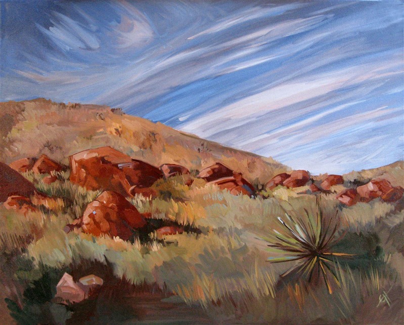 Original oil painting of Red Rock Canyon. This is a painting of one of the many hikes through the wash, to get to the good rock climbing destinations deeper in the mountains.