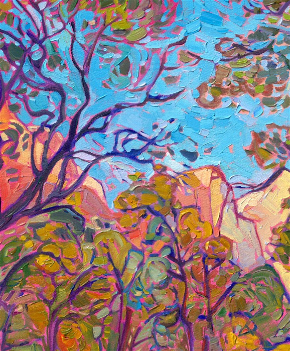 Capturing Zion National Park at peak fall color is an annual goal of mine. There is nothing more beautiful than seeing cottonwoods draped in golden yellow leaves as bright as the sun against a background of red rock cliffs that turn purple during the golden hour.