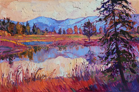 The fine colors of Montana, at Glacier National Park, are captured in this panoramic landscape. This evocative painting transports the viewer to another world of beauty and peace.

This painting was created on a gallery-depth canvas with the painting continued around the edges. The painting arrives in a beautiful hardwood floater frame, ready to hang. 