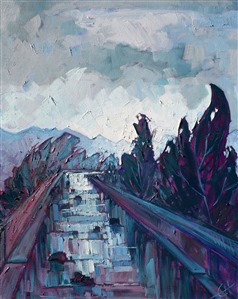 Yes, there is beauty in Los Angeles, especially just after dawn, horseback riding through Griffith Park. This scene of the Los Angeles Aqueduct captured the artist's imagination with its clean, reflected lines and abstract shapes.